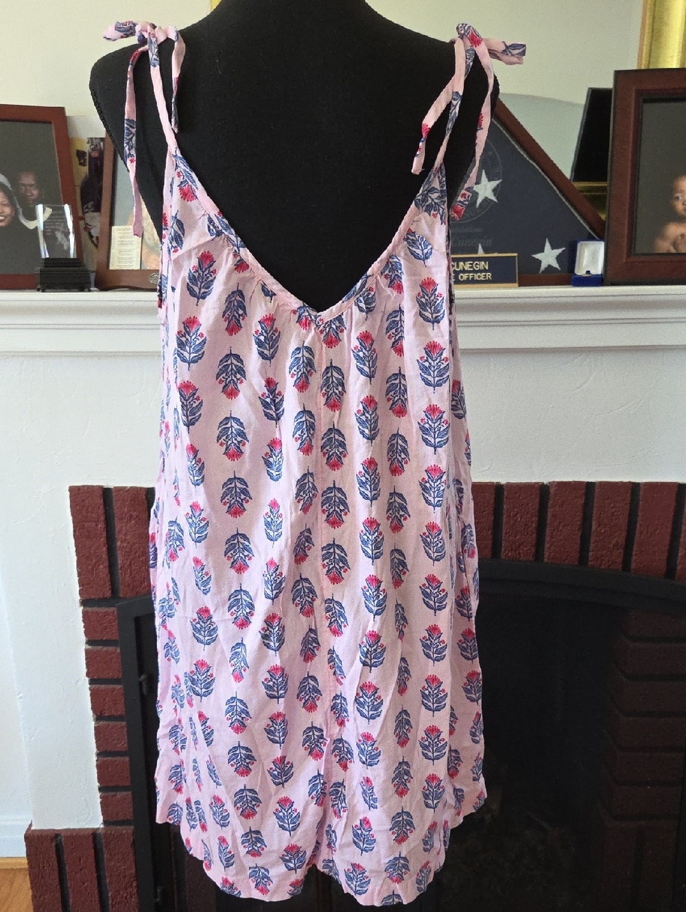 Old Navy Tie-Shoulder Mini Swing Dress Pink Posies, Nwot - Picture 3 of 6